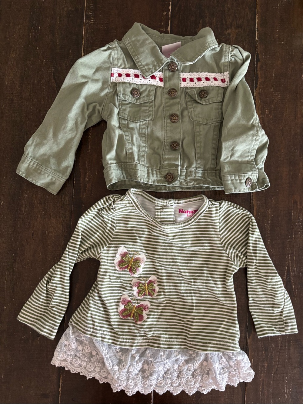 SET - Nannette Olive Green Denim-Style Jacket with longsleeve shirt